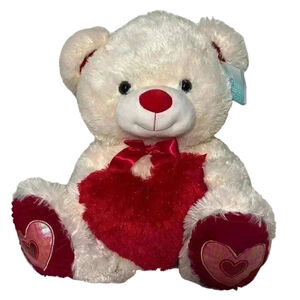 Hug Me Large Bear With Red Heart 21" Plush Stuffed Animal Cream.